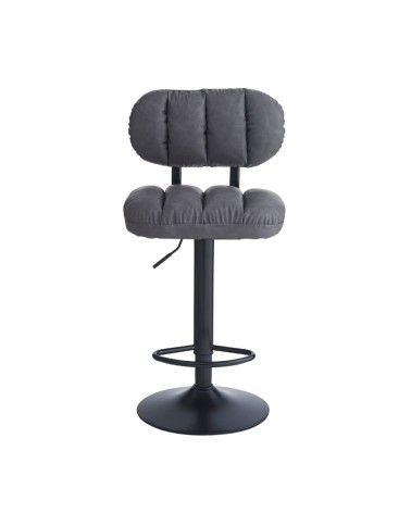 Sgabello Tati con seduta in ecopelle grigio e gamba in metallo nero