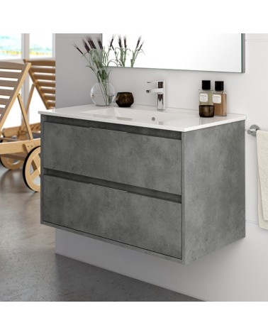 Mobile bagno sospeso Bolton con 2 cassetti 60x45x48 cm colore cemento