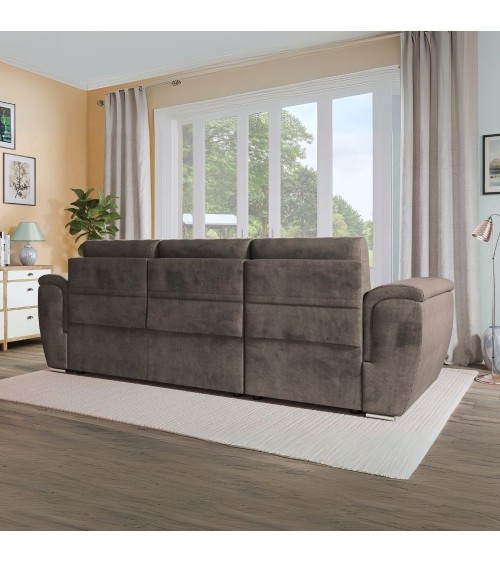 Divano angolare Kendall II con letto estraibile e penisola contenitore reversibile in tessuto Giulia 9703 cappuccino