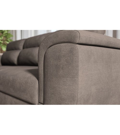 Divano angolare Kendall II con letto estraibile e penisola contenitore reversibile in tessuto Giulia 9703 cappuccino