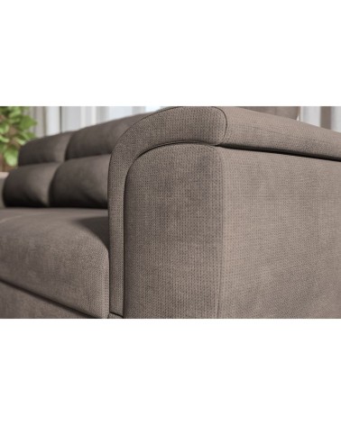 Divano angolare Kendall II con letto estraibile e penisola contenitore reversibile in tessuto Giulia 9703 cappuccino
