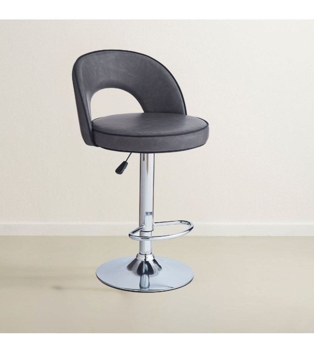 Sgabello Lisa con seduta in ecopelle grigio e gamba in metallo inox