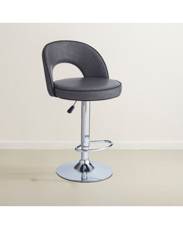 Sgabello Lisa con seduta in ecopelle grigio e gamba in metallo inox