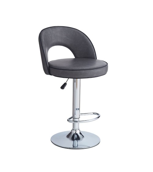 Sgabello Lisa con seduta in ecopelle grigio e gamba in metallo inox