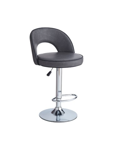 Sgabello Lisa con seduta in ecopelle grigio e gamba in metallo inox