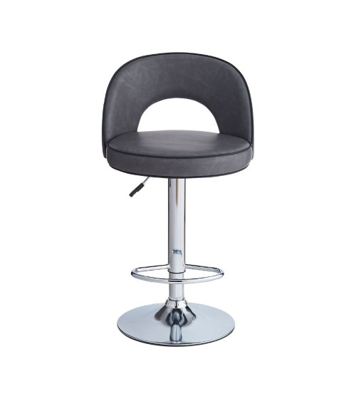 Sgabello Lisa con seduta in ecopelle grigio e gamba in metallo inox