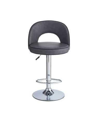 Sgabello Lisa con seduta in ecopelle grigio e gamba in metallo inox