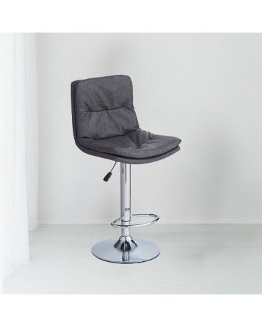Sgabello Paco con seduta in ecopelle grigio e gamba in metallo inox