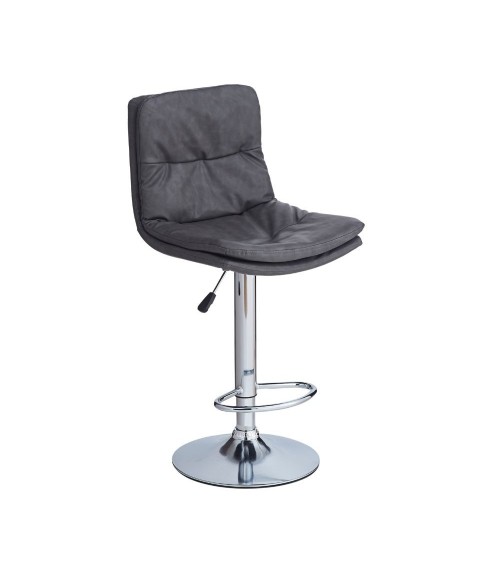 Sgabello Paco con seduta in ecopelle grigio e gamba in metallo inox
