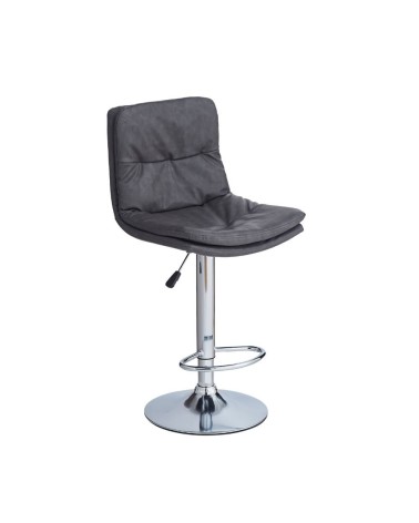 Sgabello Paco con seduta in ecopelle grigio e gamba in metallo inox