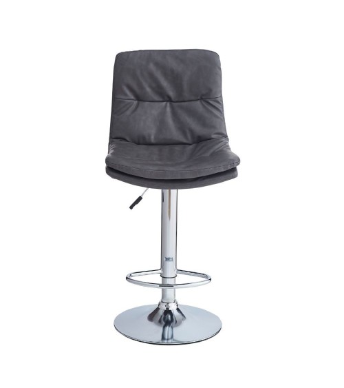 Sgabello Paco con seduta in ecopelle grigio e gamba in metallo inox
