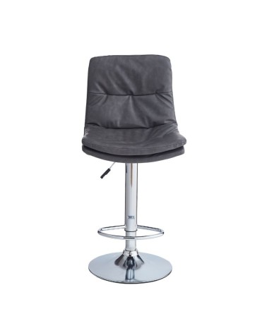 Sgabello Paco con seduta in ecopelle grigio e gamba in metallo inox