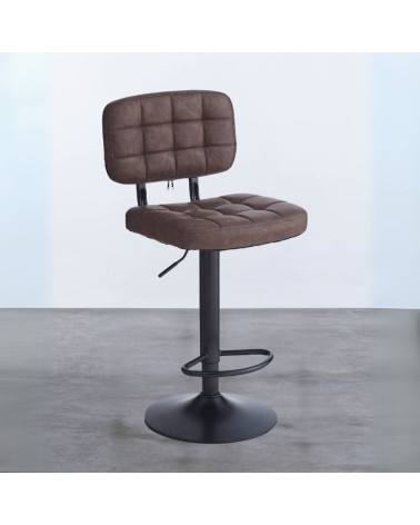 Sgabello Mavi con seduta e schienale in ecopelle brown e gamba in metallo nero