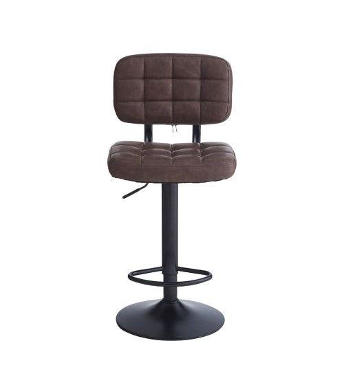 Sgabello Mavi con seduta e schienale in ecopelle brown e gamba in metallo nero