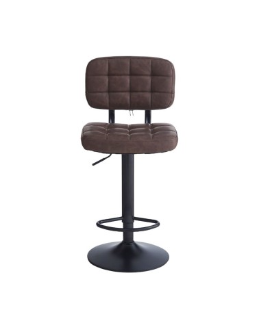 Sgabello Mavi con seduta e schienale in ecopelle brown e gamba in metallo nero
