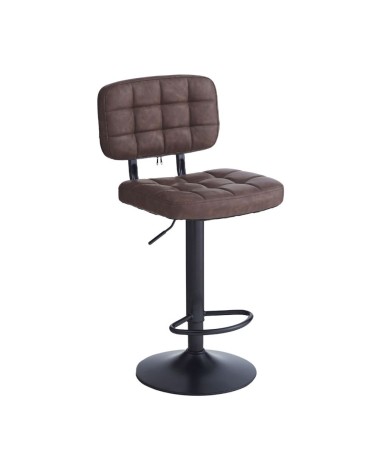 Sgabello Mavi con seduta e schienale in ecopelle brown e gamba in metallo nero