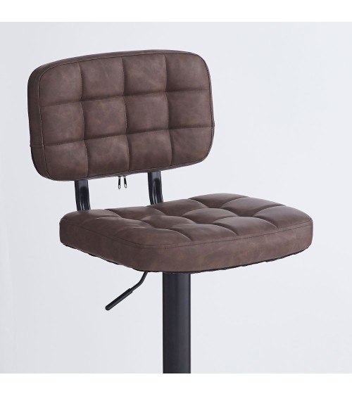 Sgabello Mavi con seduta e schienale in ecopelle brown e gamba in metallo nero