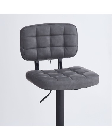 Sgabello Mavi con seduta e schienale in ecopelle grigio e gamba in metallo nero