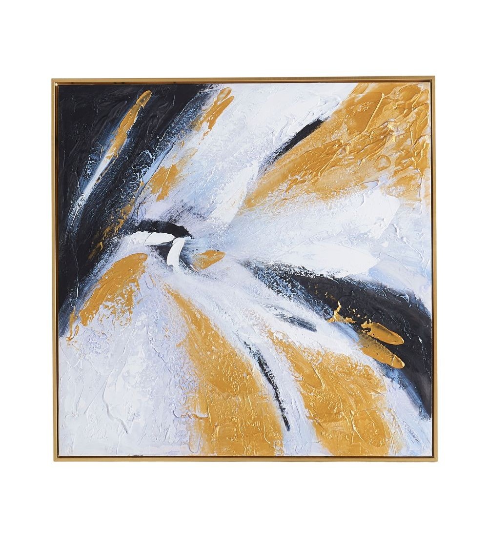 Quadro astratto in oro bianco e nero su tela con cornice oro 80x80 cm. Quadro3