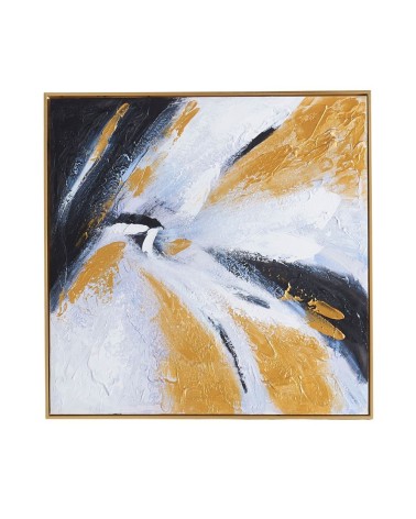 Quadro astratto in oro bianco e nero su tela con cornice oro 80x80 cm. Quadro3