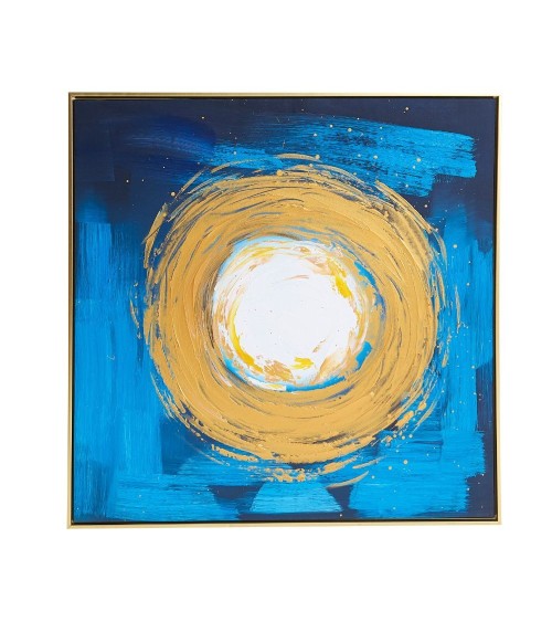 Quadro astratto oro blu su tela con cornice oro 80x80 cm. Quadro4
