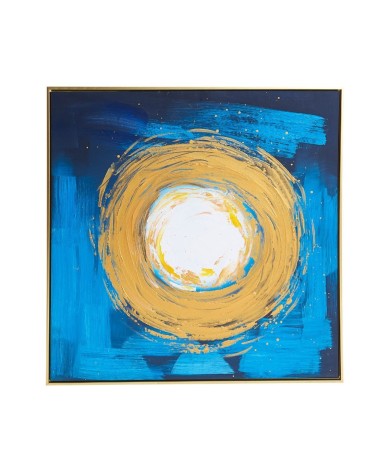 Quadro astratto oro blu su tela con cornice oro 80x80 cm. Quadro4