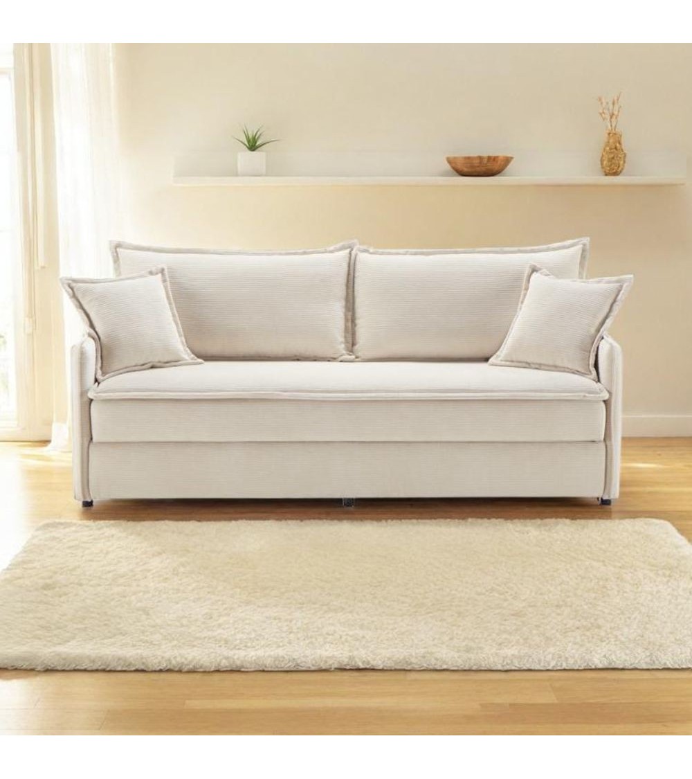 Divano letto Ghide con contenitore colore panna 217x86x95 cm.