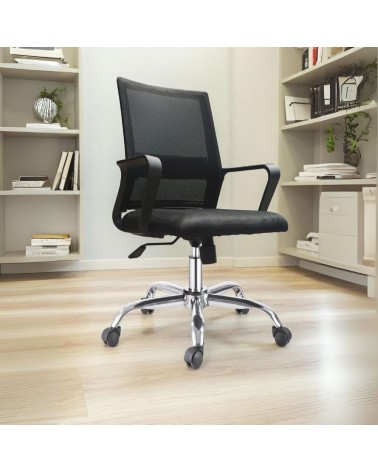 Poltrona da ufficio C8350 con schienale in rete colore nero con base cromata