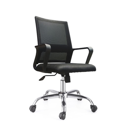 Poltrona da ufficio C8350 con schienale in rete colore nero con base cromata