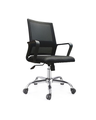 Poltrona da ufficio C8350 con schienale in rete colore nero con base cromata