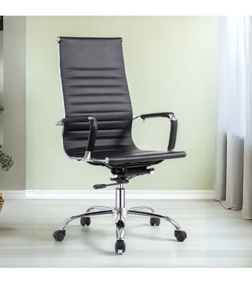 Poltrona per ufficio CR552H in pvc colore nero con base cromata