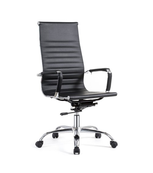 Poltrona per ufficio CR552H in pvc colore nero con base cromata