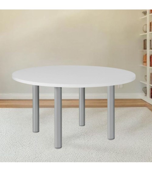 Tavolo tondo Manila con gambe in acciaio verniciato alluminio e piano colore bianco 120x120 cm.