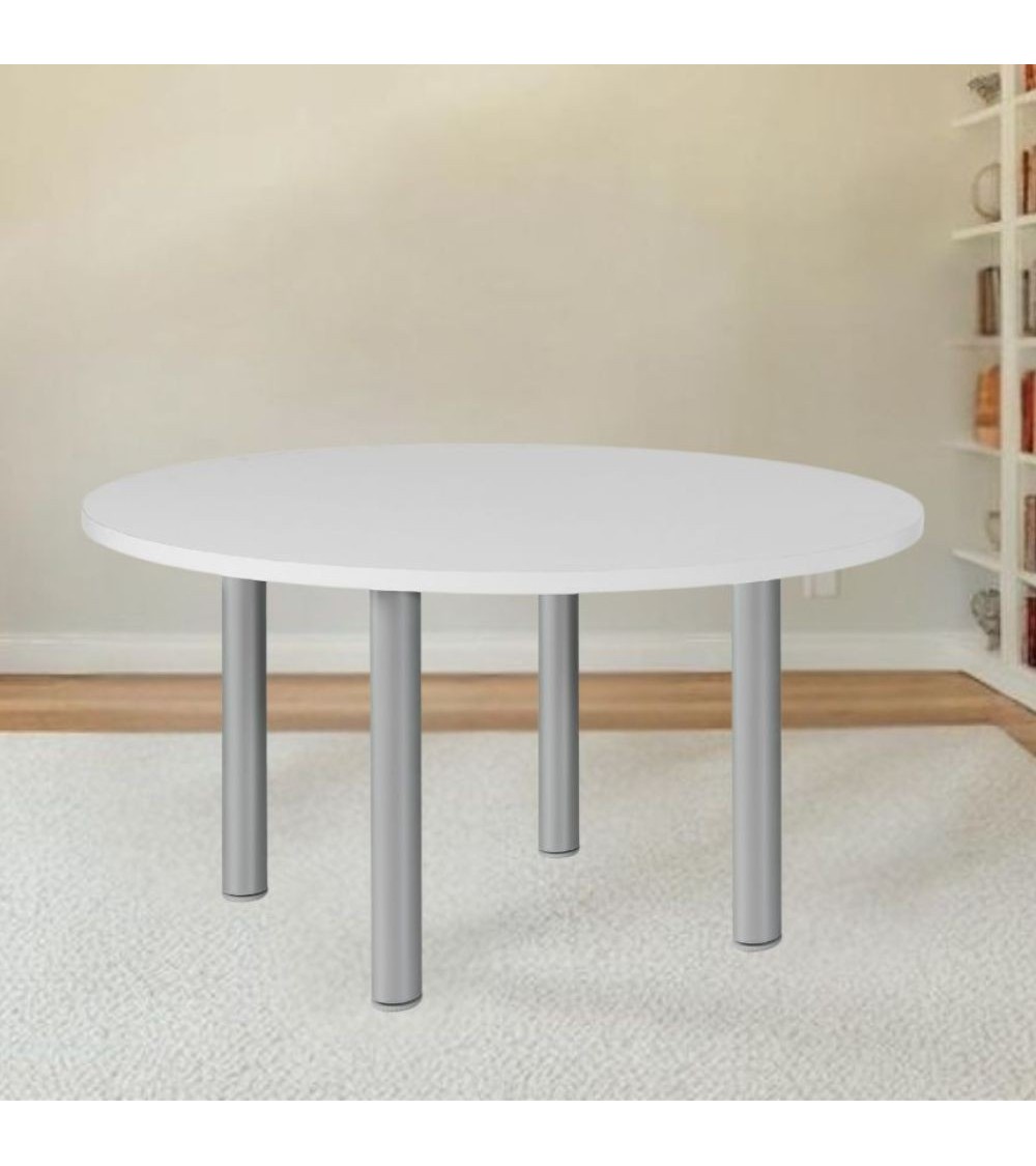 Tavolo tondo Manila con gambe in acciaio verniciato alluminio e piano colore bianco 120x120 cm.