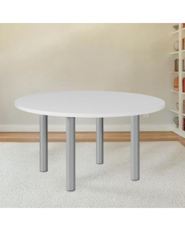 Tavolo tondo Manila con gambe in acciaio verniciato alluminio e piano colore bianco 120x120 cm.