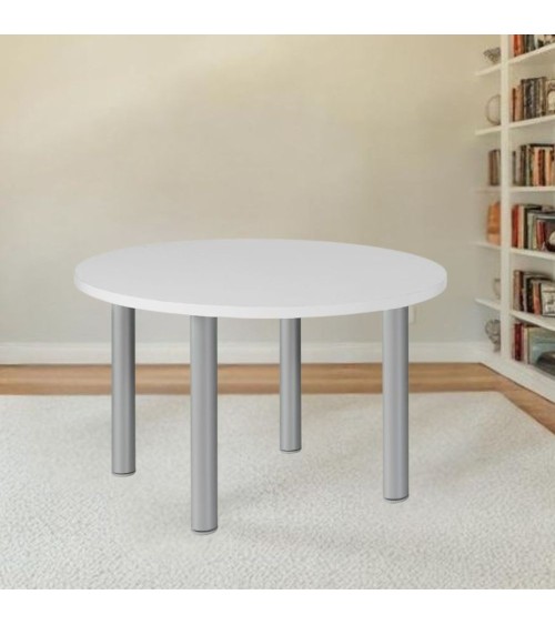 Tavolo tondo Manila con gambe in acciaio verniciato alluminio e piano colore bianco 90x90 cm.