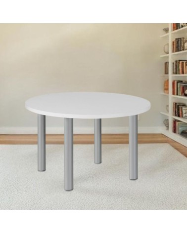 Tavolo tondo Manila con gambe in acciaio verniciato alluminio e piano colore bianco 90x90 cm.