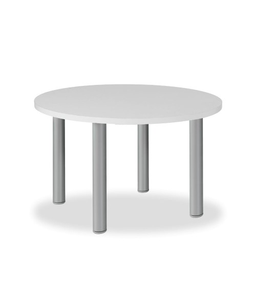 Tavolo tondo Manila con gambe in acciaio verniciato alluminio e piano colore bianco 90x90 cm.