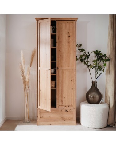 Armadio Timber 40A con 2 ante e 1 cassetto in rovere anticato con pomelli in metallo