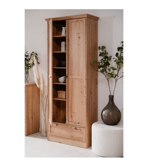 Armadio Timber 40A con 2 ante e 1 cassetto in rovere anticato con pomelli in metallo