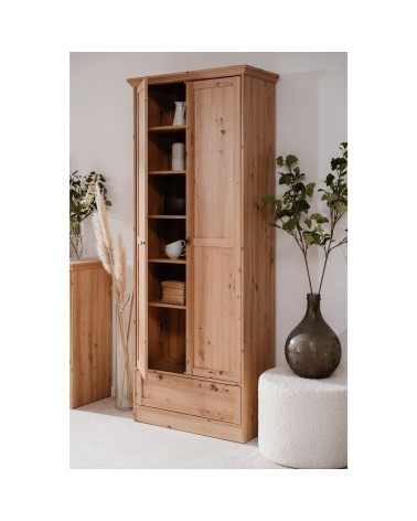 Armadio Timber 40A con 2 ante e 1 cassetto in rovere anticato con pomelli in metallo