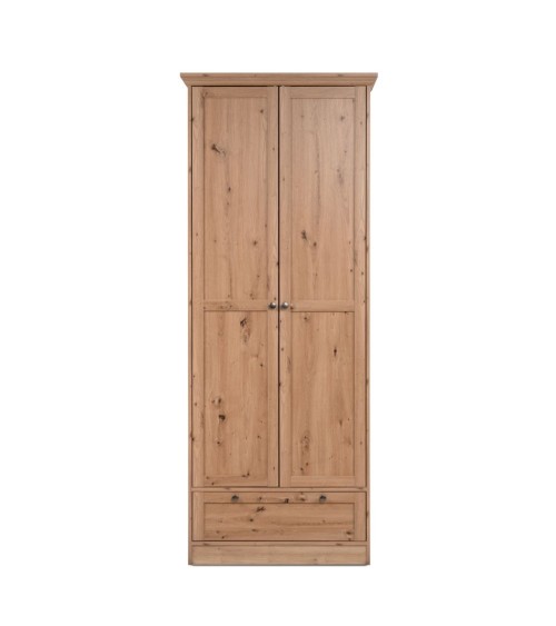 Armadio Timber 40A con 2 ante e 1 cassetto in rovere anticato con pomelli in metallo