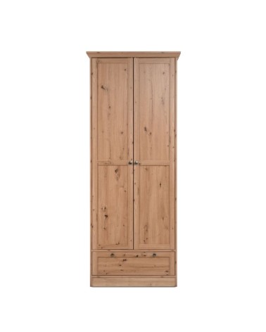 Armadio Timber 40A con 2 ante e 1 cassetto in rovere anticato con pomelli in metallo