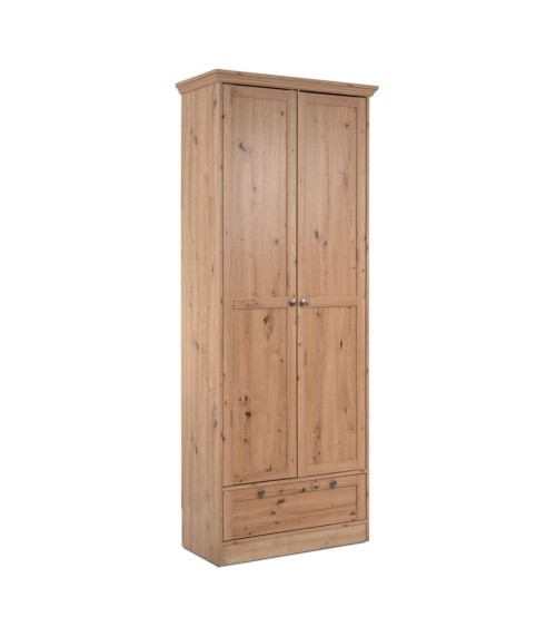 Armadio Timber 40A con 2 ante e 1 cassetto in rovere anticato con pomelli in metallo