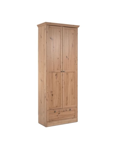 Armadio Timber 40A con 2 ante e 1 cassetto in rovere anticato con pomelli in metallo