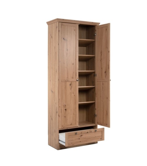 Armadio Timber 40A con 2 ante e 1 cassetto in rovere anticato con pomelli in metallo