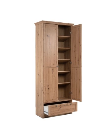 Armadio Timber 40A con 2 ante e 1 cassetto in rovere anticato con pomelli in metallo