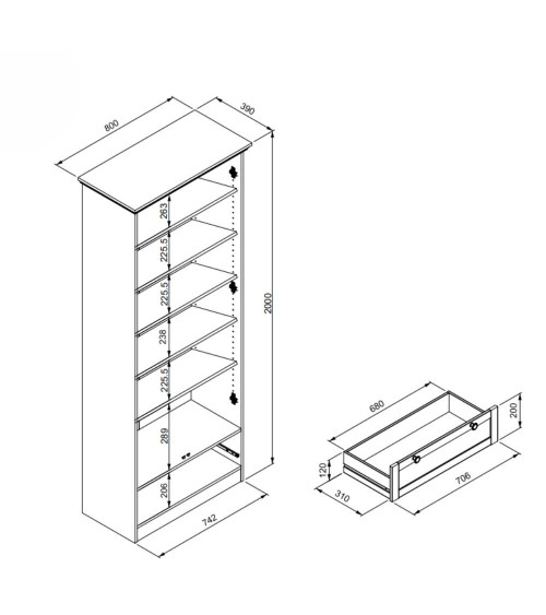 Armadio Timber 40A con 2 ante e 1 cassetto in rovere anticato con pomelli in metallo