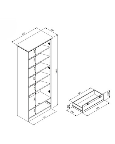 Armadio Timber 40A con 2 ante e 1 cassetto in rovere anticato con pomelli in metallo
