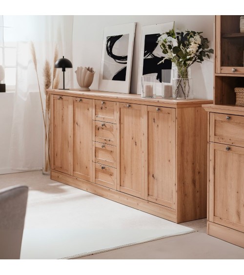 Credenza Timber 51A con 4 ante e 4 cassetti colore rovere anticato